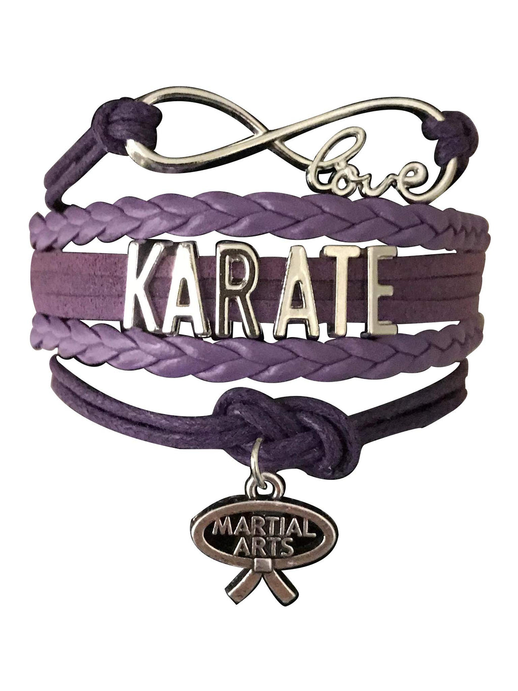 Sportybella Karate Charm Bracelet - Infinity Karate Adjustable Charm Bracelet with Martial Arts Charm - Gift for Her (Purple)
