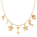 Initial I Charm Necklace For Women Boho Gold Summer Beach Surfer Letter Necklace Starfish Seashell Pearl Turtles Dolphin Charms Pendant Trendy Pendant Alphabet Choker Necklace Jewelry Gifts