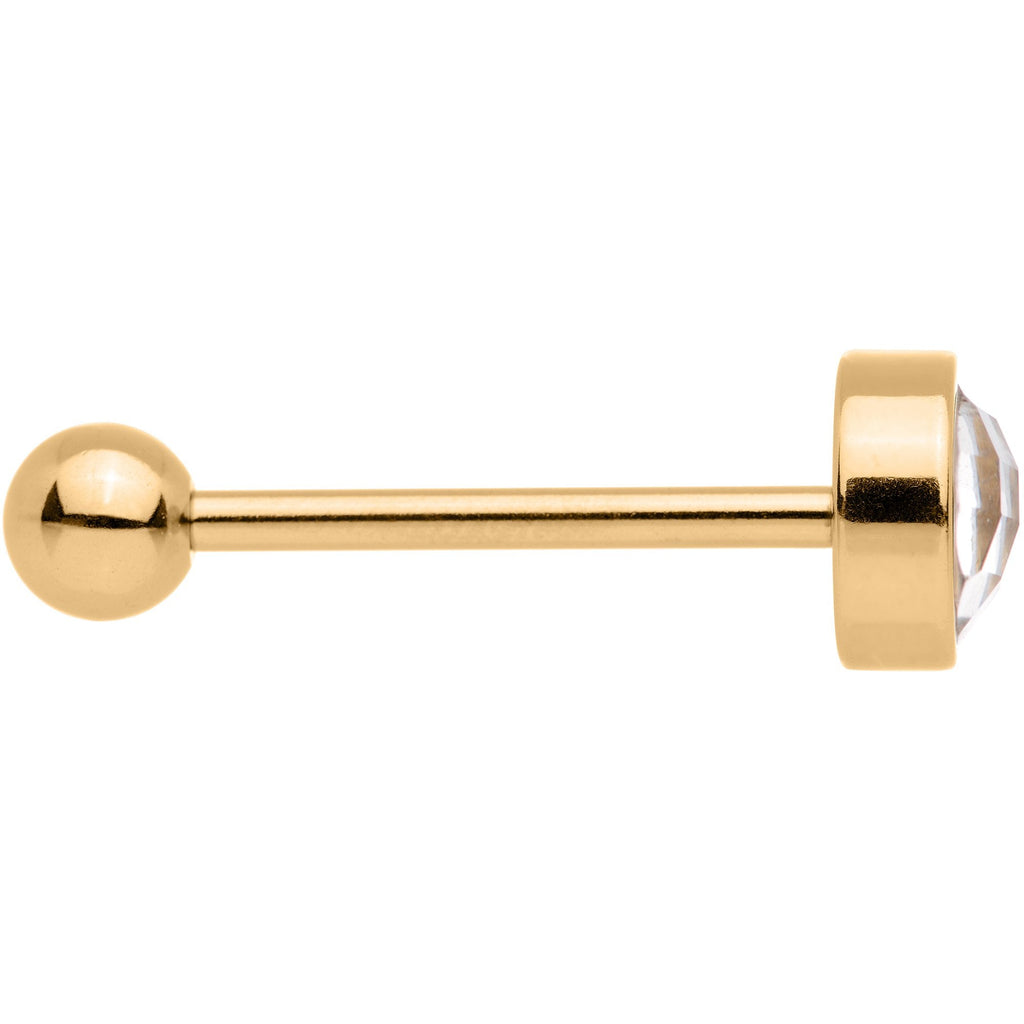 Clear Gem Gold Tone Anodized Cross Stitch Barbell Tongue Ring