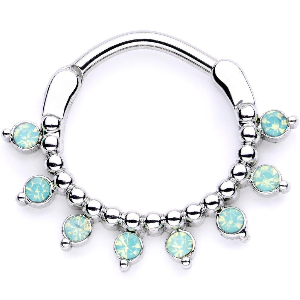16G 3/8 Teal Faux Opal Twisted Horseshoe and Clicker Set of 3