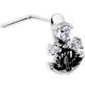 20G 1/4 Clear CZ Gem Nautical Anchor Faux Hoop L Shape Nose Ring