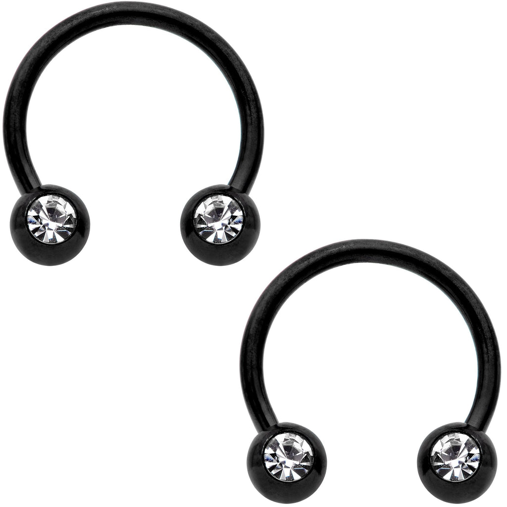 16G 3/8 Clear Gem Variety Horseshoe Nipple Ring Set of 6