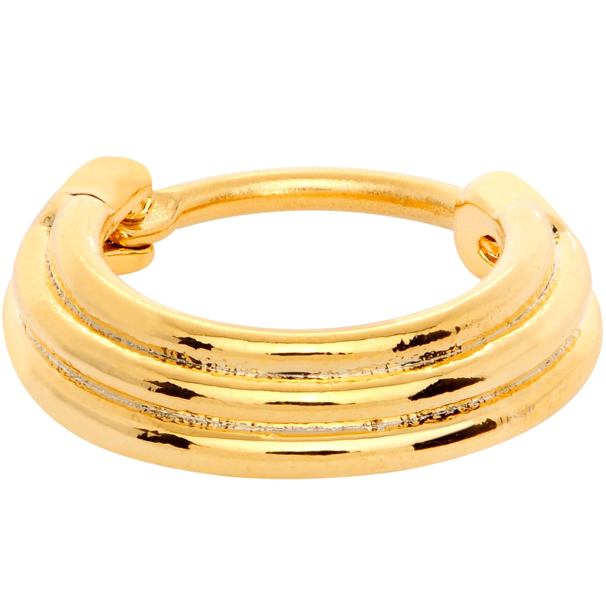 16G 3/8 Gold Tone Delicate Grooves Hinged Septum Ring