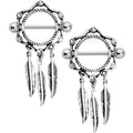14G 9/16 Clear Gem Lotus Flower Feather Dangle Nipple Shield Set