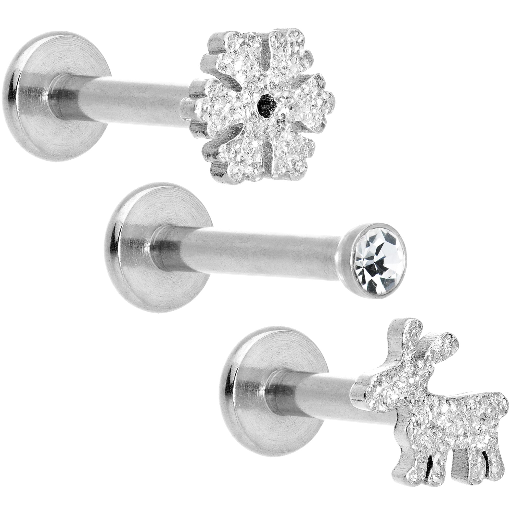 16G 5/16 Gem Winter Holiday Cartilage Tragus Earring Set of 3