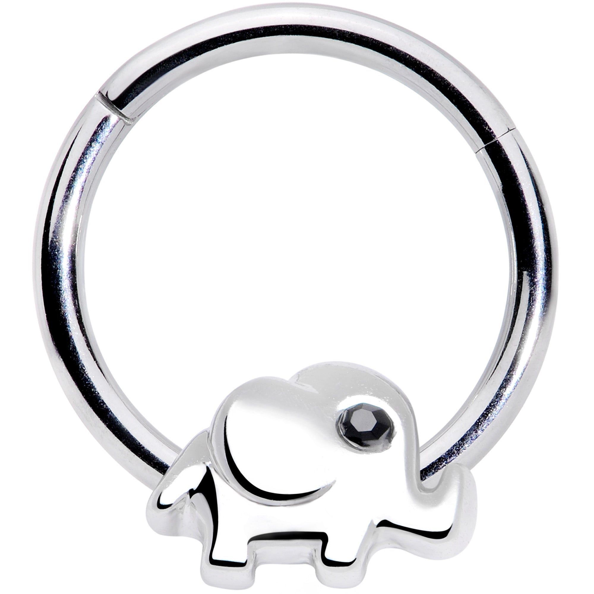 16G 3/8 Black Gem Baby Elephant Hinged Segment Ring