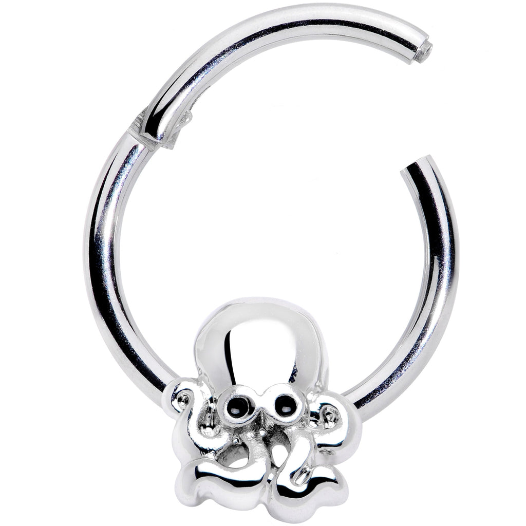 16G 3/8 Black Gem Nautical Octopus Hinged Segment Ring