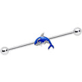 14G Clear Gem Sea Bling Blue Orca Whale Industrial Barbell 38mm