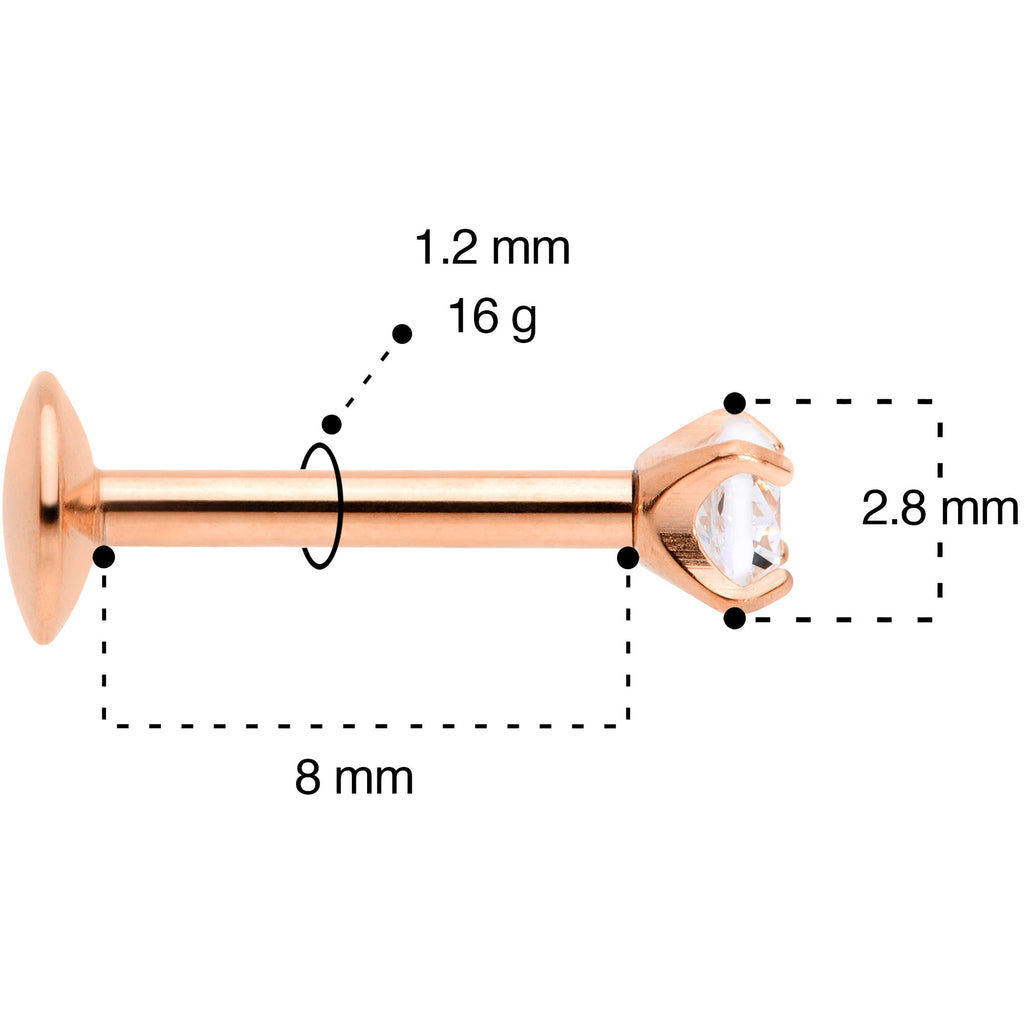 16G 5/16 3mm CZ Rosy G23 Titanium Internally Threaded Labret