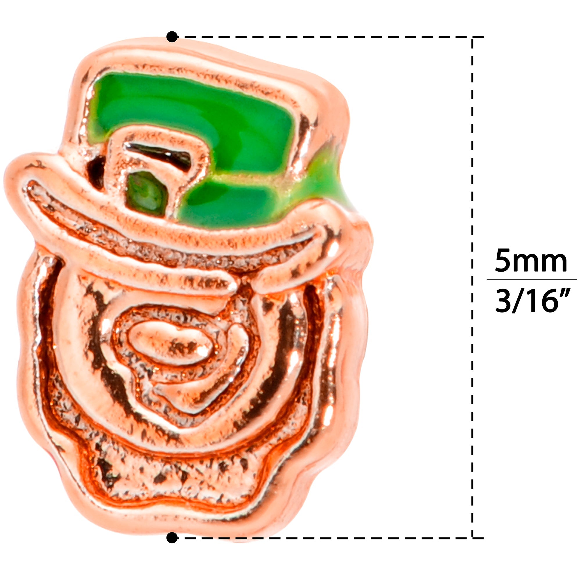 20G 5/16 Green Rose Gold Tone Lucky Leprechaun L Shaped Nose Ring