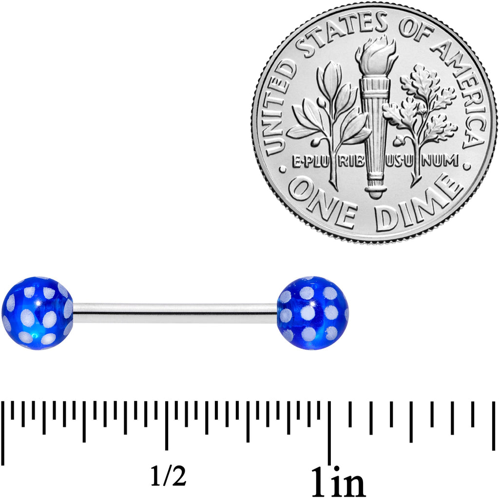 Blue White Polka Dot UV Reactive Ball Barbell Tongue Ring