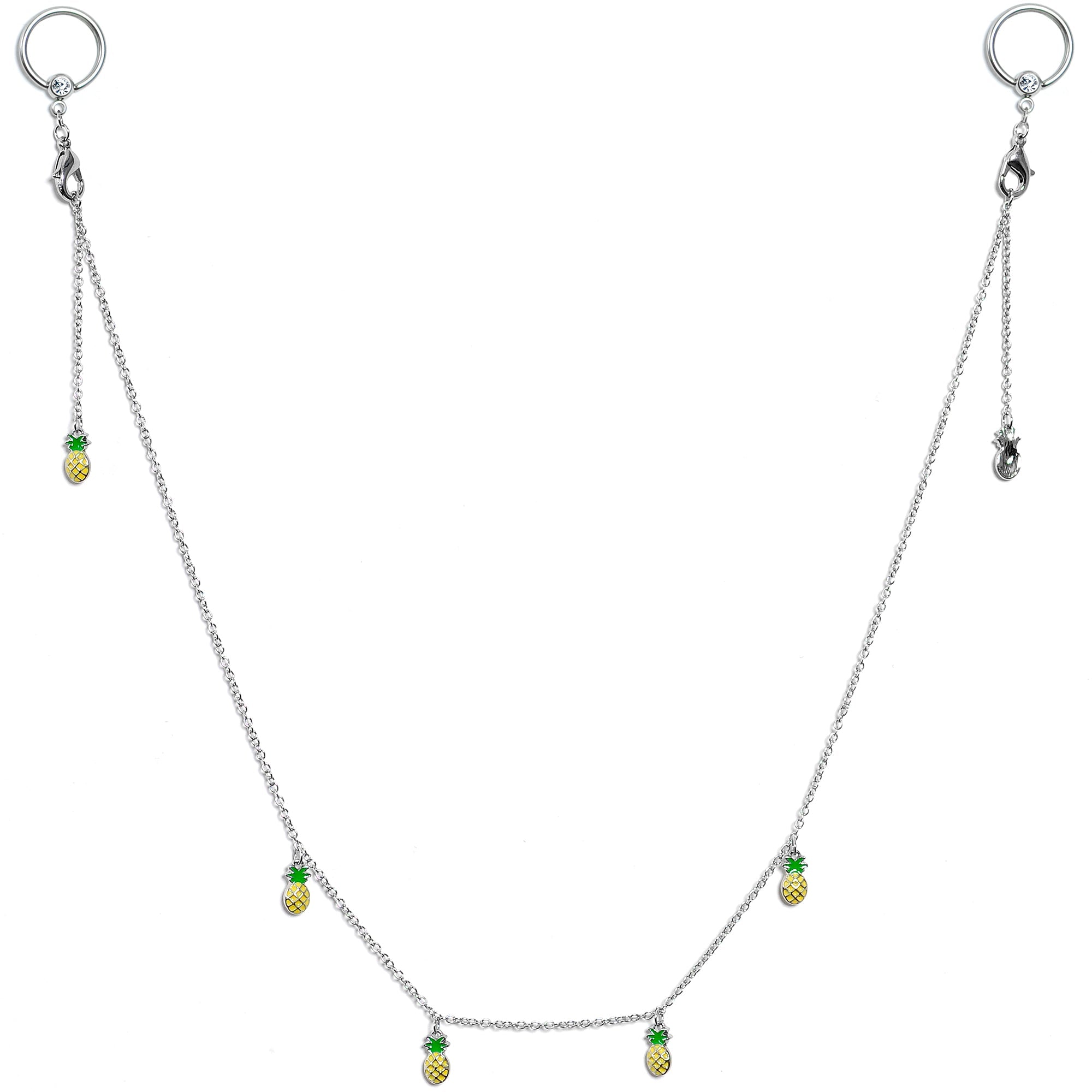 14G 9/16 Clear Gem Pineapple BCR Captive Ring Dangle Nipple Chain