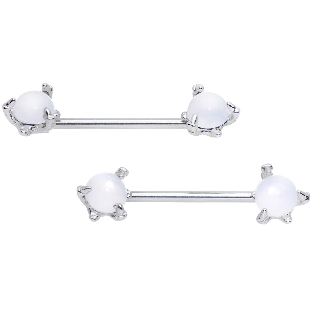 14G 5/8 White Faux Opal Dragon Claw Barbell Nipple Ring Set