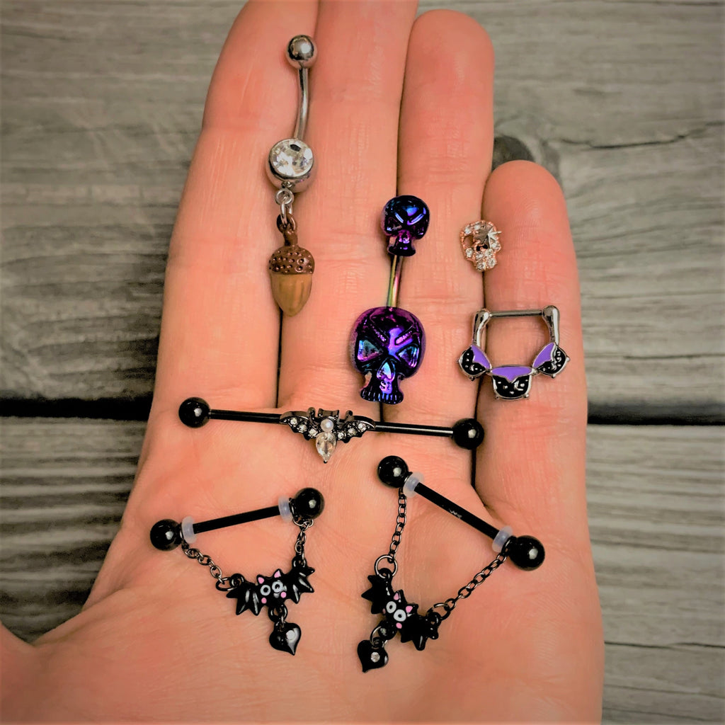 16G 3/8 Black Purple Cauldron Halloween Cartilage Clicker