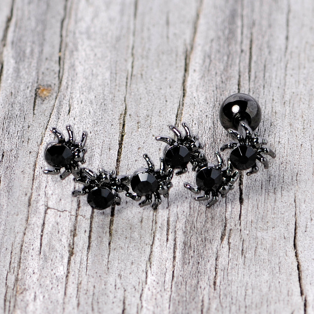 16G 1/4 Black CZ Gem Black Spider Halloween Cartilage Tragus