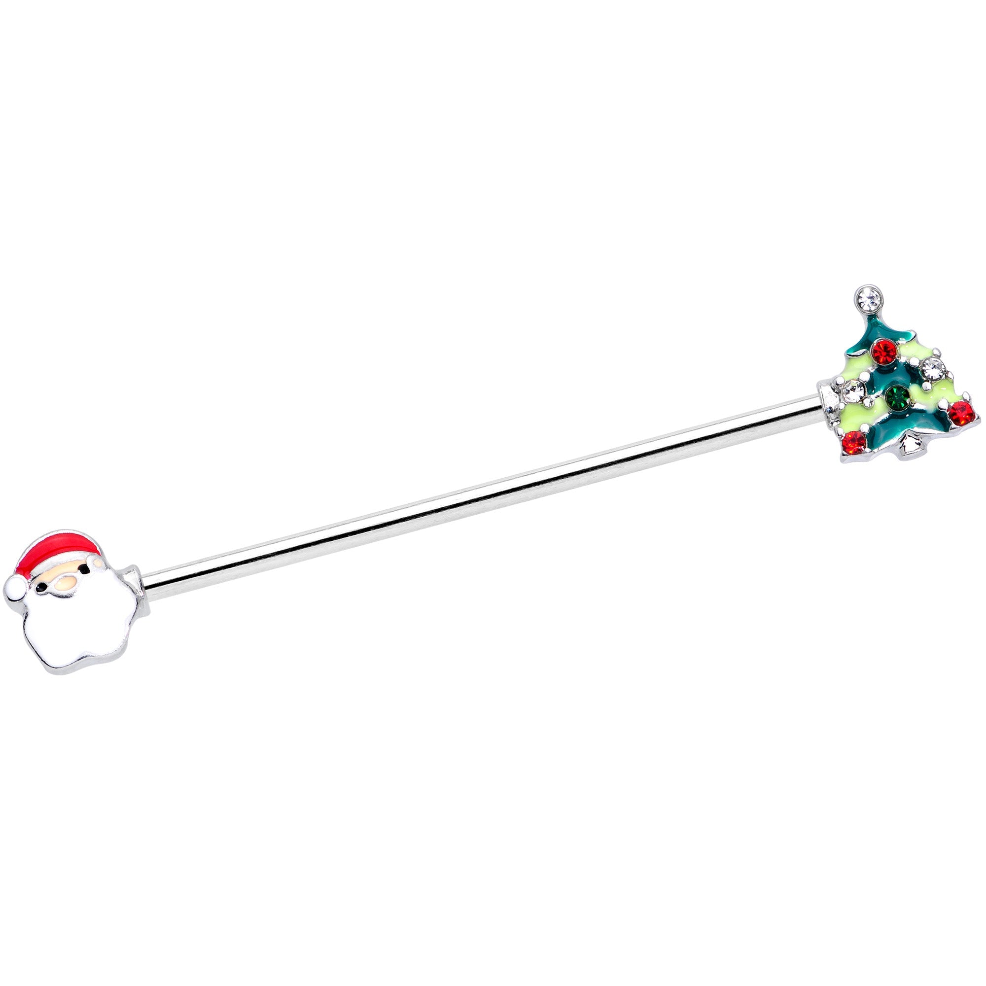 14G Red Gem Santa Christmas Tree Industrial Barbell 38mm