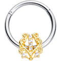 16G 3/8 Clear CZ Gem Fancy Heart Hinged Segment Ring