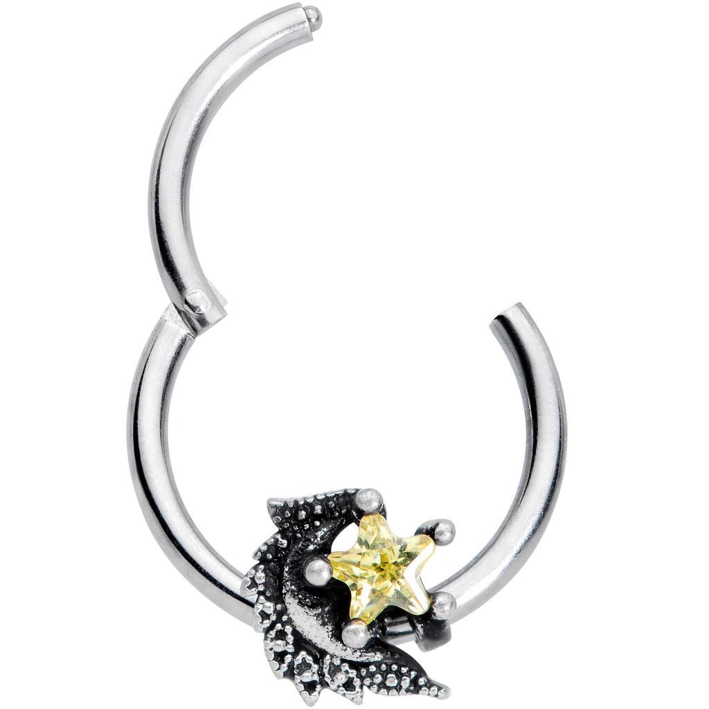 16G 3/8 Yellow Gem Shooting Star Hinged Segment Ring