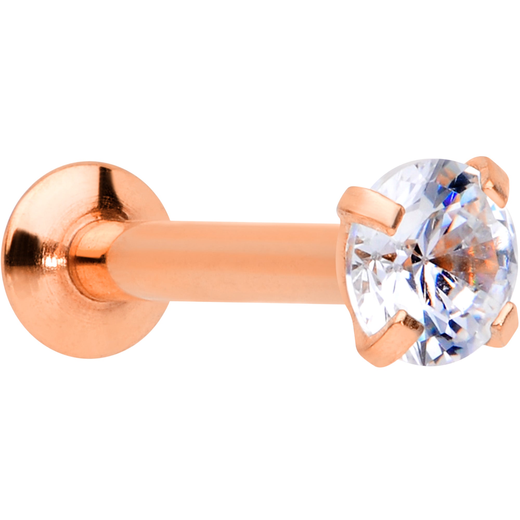 16G 5/16 CZ Rose Gold PVD 3mm Threadless Push In Labret Tragus