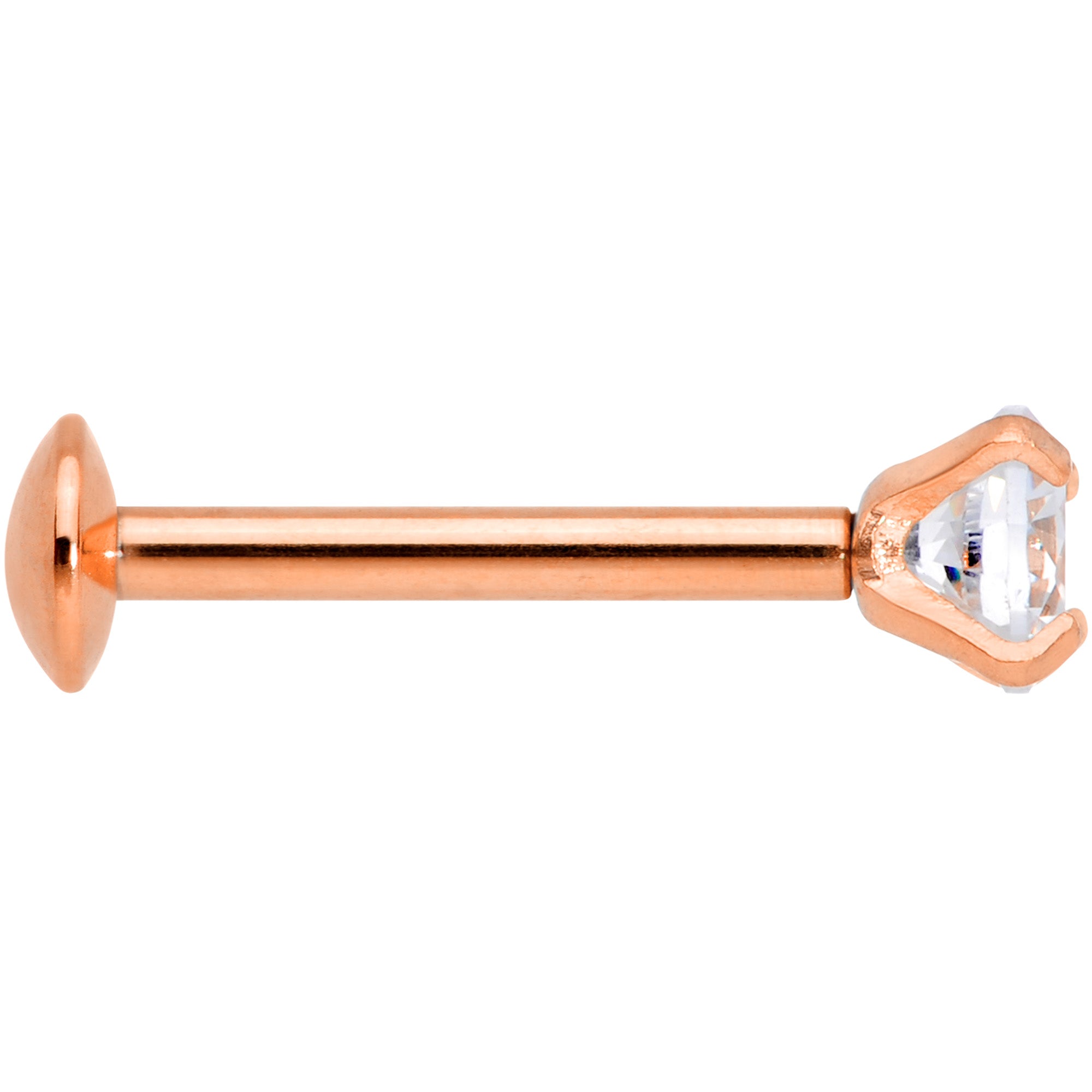 18G 5/16 CZ Rose Gold PVD 3mm Threadless Push In Labret Tragus