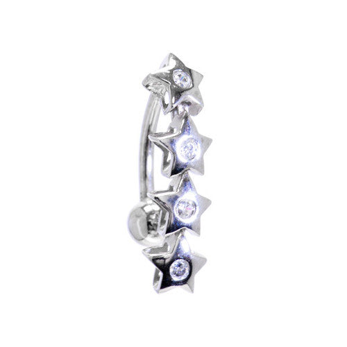 16G Solid 14K White Gold TOP MOUNT Cubic Zirconia STAR DROP Belly Ring