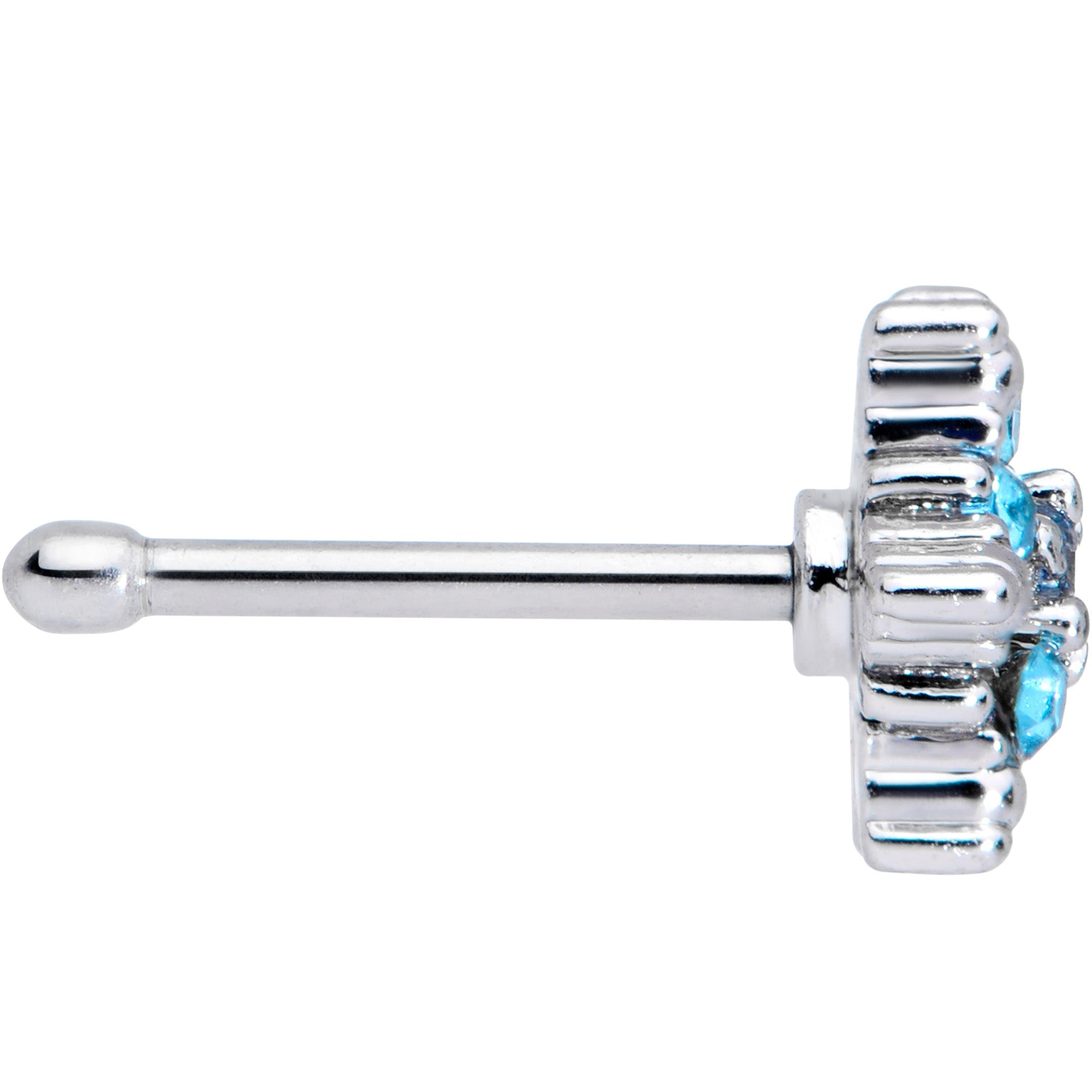 20G 1/4 Aqua CZ Gem Sassy Snowflake Christmas Nose Bone
