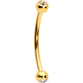16G 9/16 Color Gem Ball End Gold Tone Curved Barbell