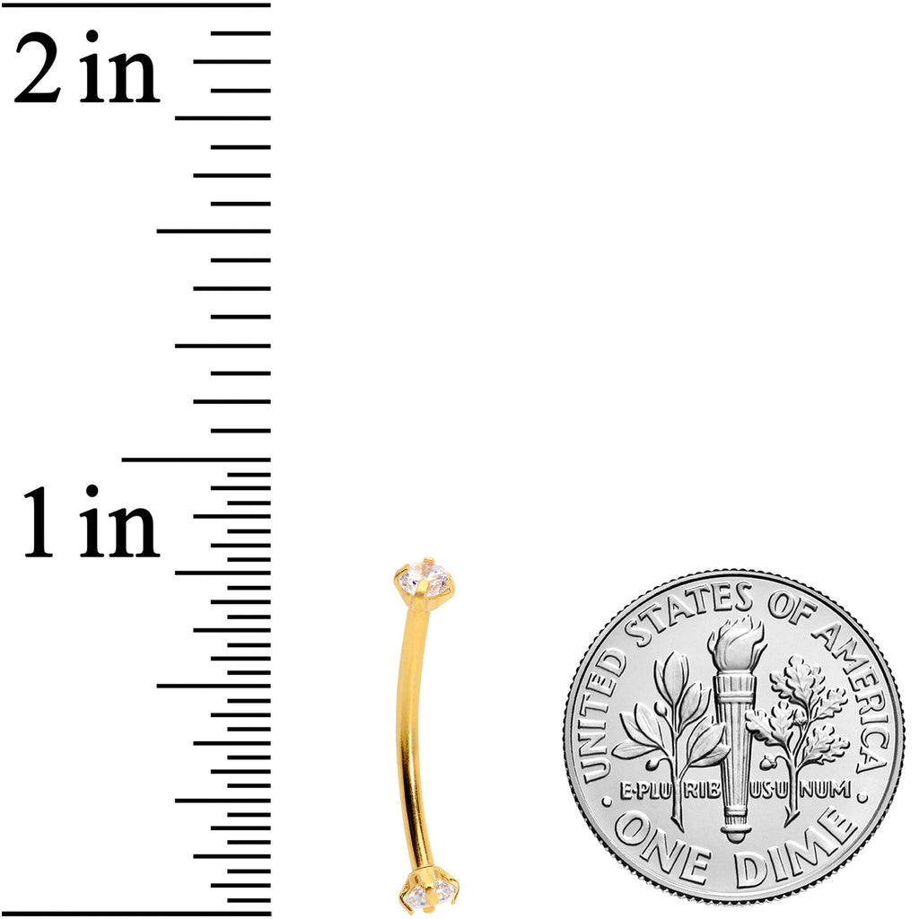 16G 9/16 Clear CZ Gem End Gold Tone Curved Barbell
