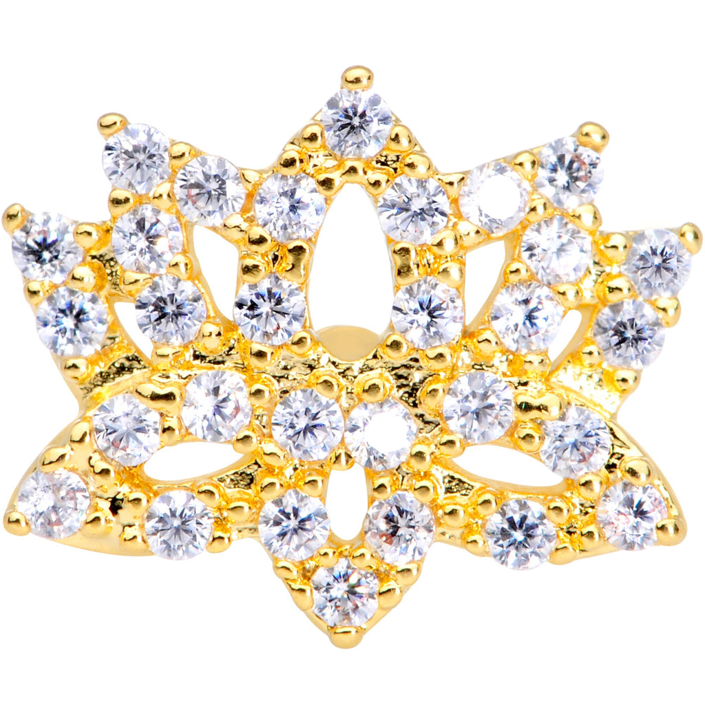 16G 5/16 Clear CZ Gem Gold Tone Lotus Flower Labret Monroe Tragus