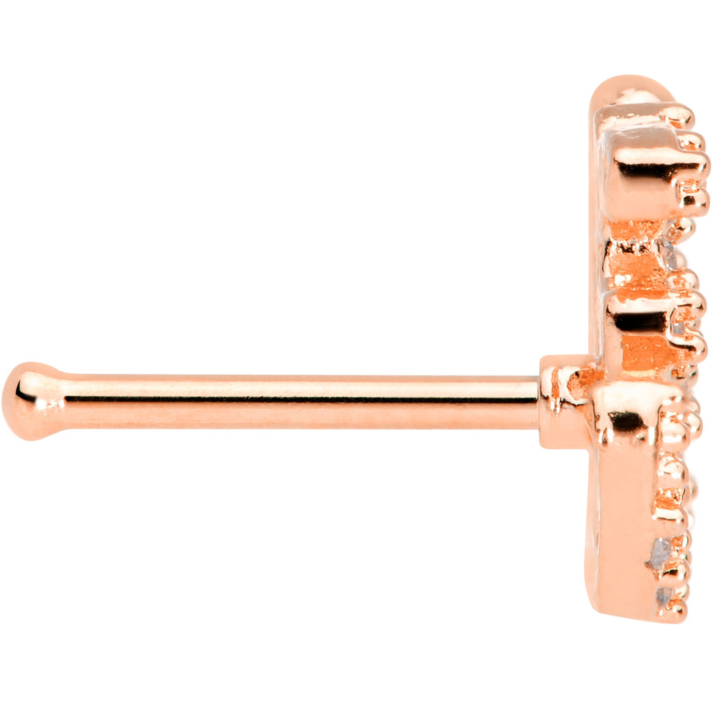 20G 1/4 Clear CZ Gem Rose Gold Tone Amazing Om Nose Bone
