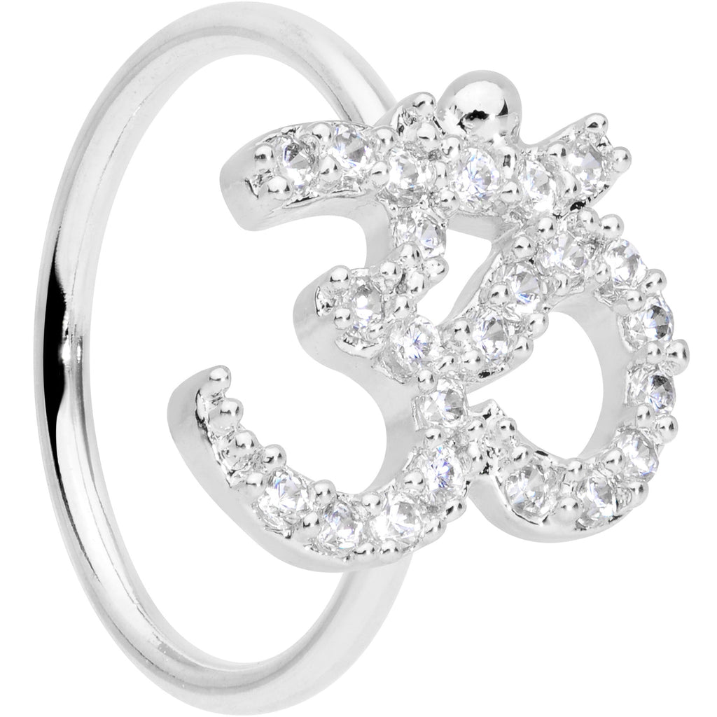 18G 3/8 Clear CZ Gem Amazing Om Nose Hoop