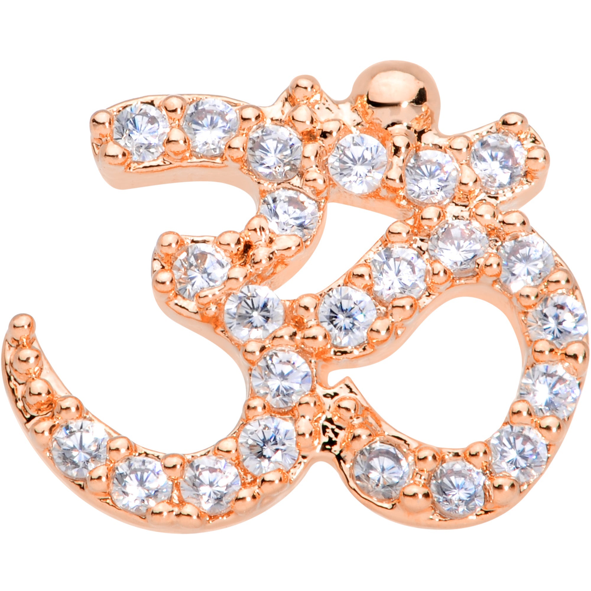18G 3/8 Clear CZ Gem Rose Gold Tone Amazing Om Nose Hoop