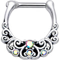 16G 3/8 Aurora Gem Scrolling Hearts Cartilage Clicker