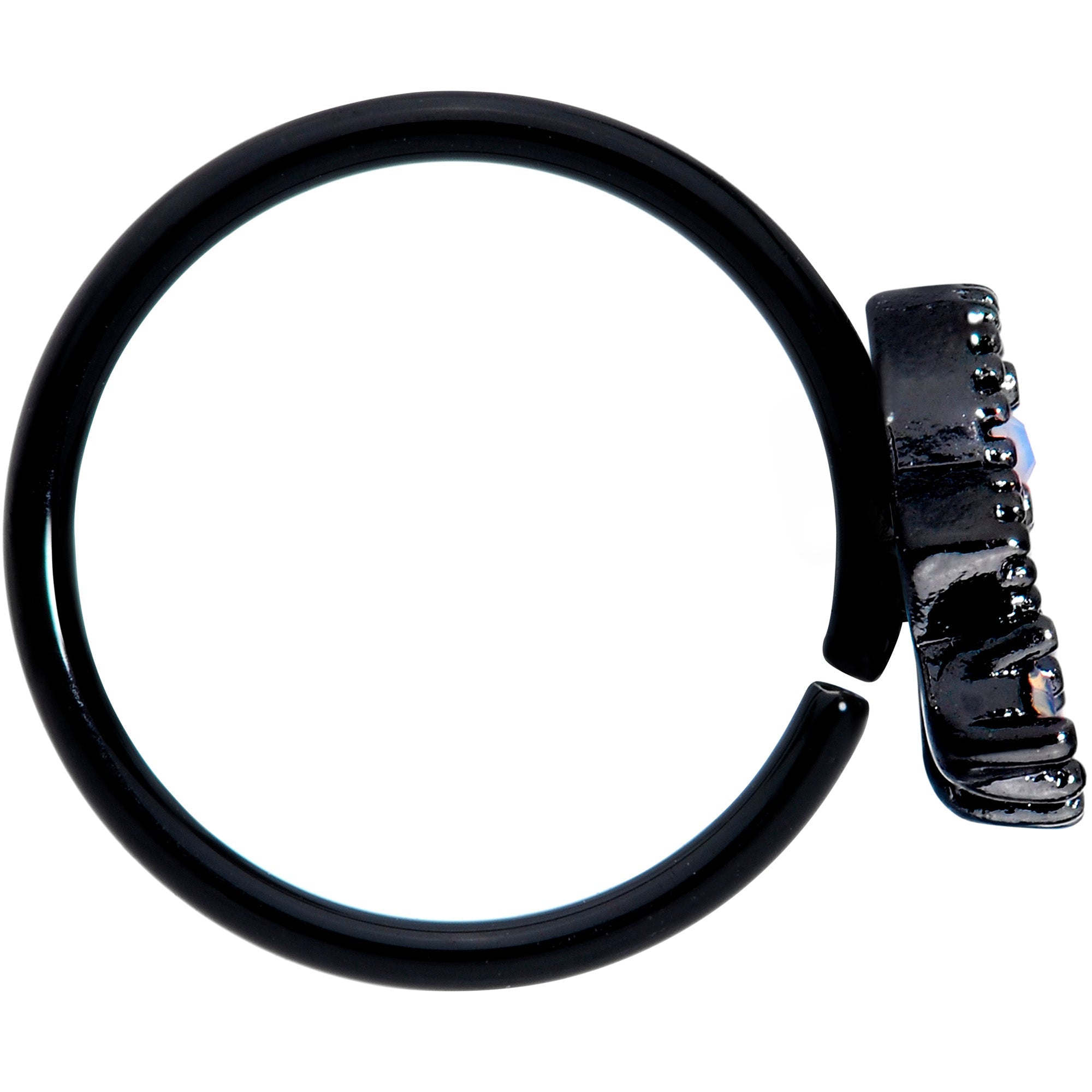 20G 5/16 White Faux Opal Black UFO Nose Hoop