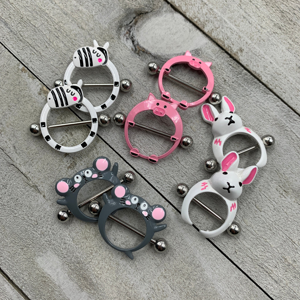 14G 5/8 Pink Pig Nipple Shield Set