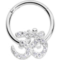 16G 3/8 Clear CZ Gem Amazing Om Hinged Segment Ring