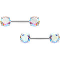 14G 1/2 Aurora CZ Gem Threadless Barbell Nipple Ring Set