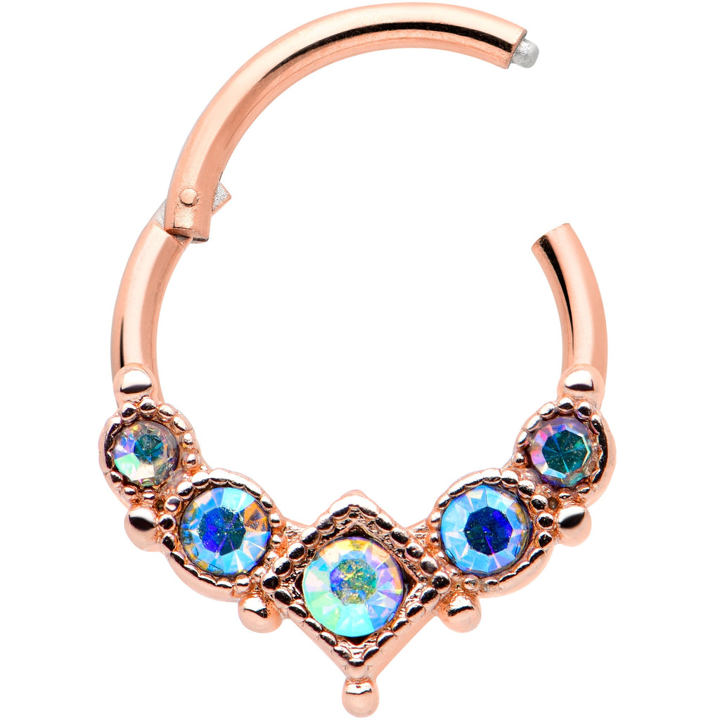 16G 3/8 Aurora Gem Rose Gold Tone Circles Hinged Segment Ring