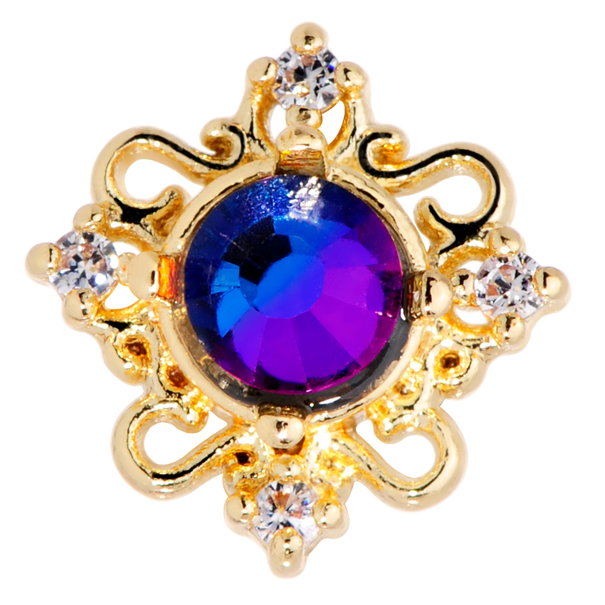 16G 1/4 Purple Tourmaline Gold Tone Filigree Cartilage Tragus