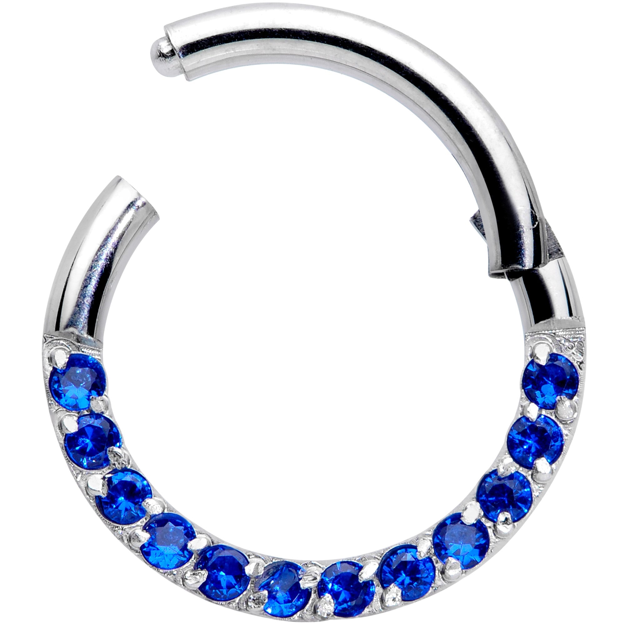 16G 5/16 Deep Blue Gem Paved Elegance Hinged Segment Ring