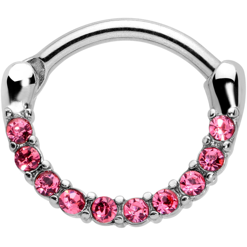 16G 5/16 Pink Gem Paved Cartilage Clicker