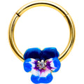 16G 3/8 Clear CZ Gem Gold Tone Spring Flower Hinged Segment Ring