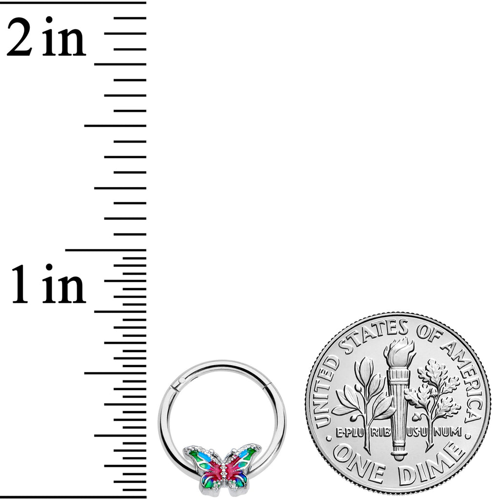 16G 3/8 Bright Beauty Textured Butterfly Hinged Segment Ring