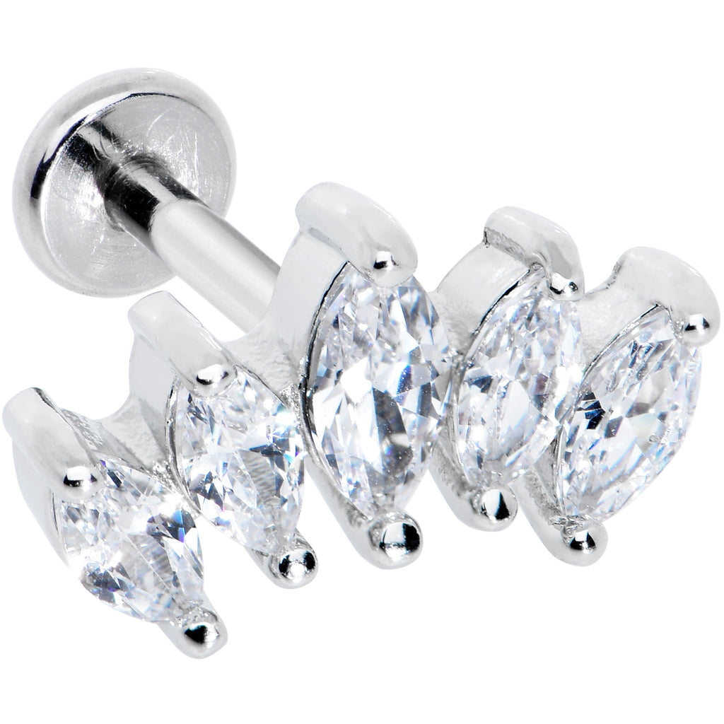 16G 1/4 Clear CZ Gem Fan Internally Threaded Labret Monroe Tragus