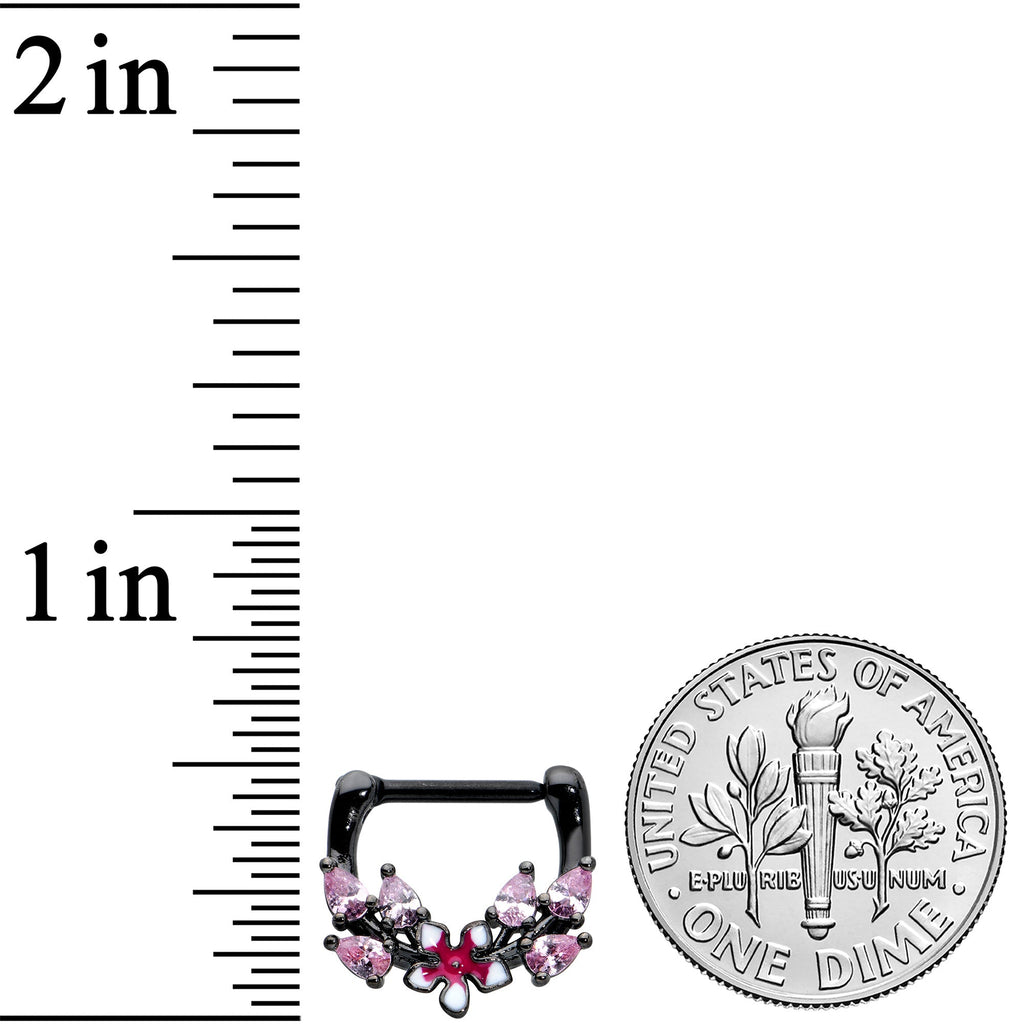 16G 5/16 Pink Gem Black Fanciful Flower Cartilage Clicker