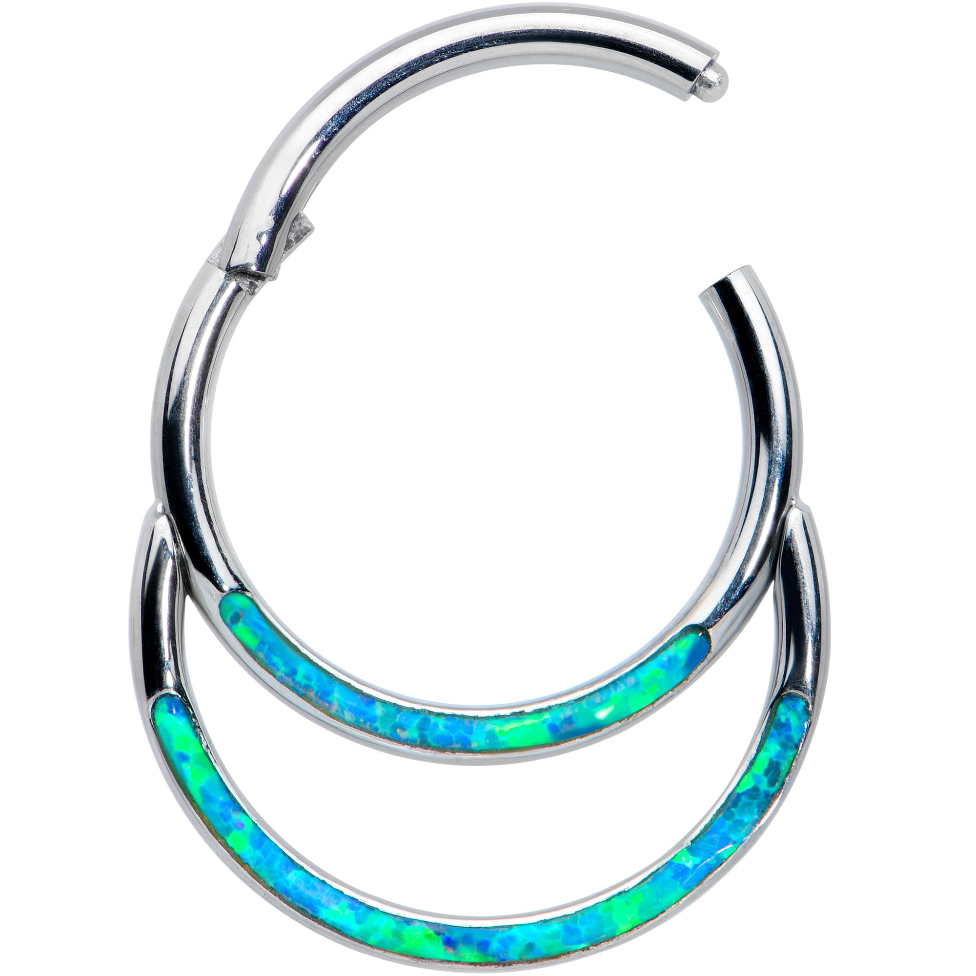 16G 3/8 Blue Synthetic Opal Double Row Hinged Segment Ring