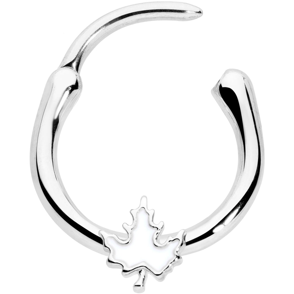 16G 3/8 Autumn White Maple Leaf Cartilage Clicker Ring