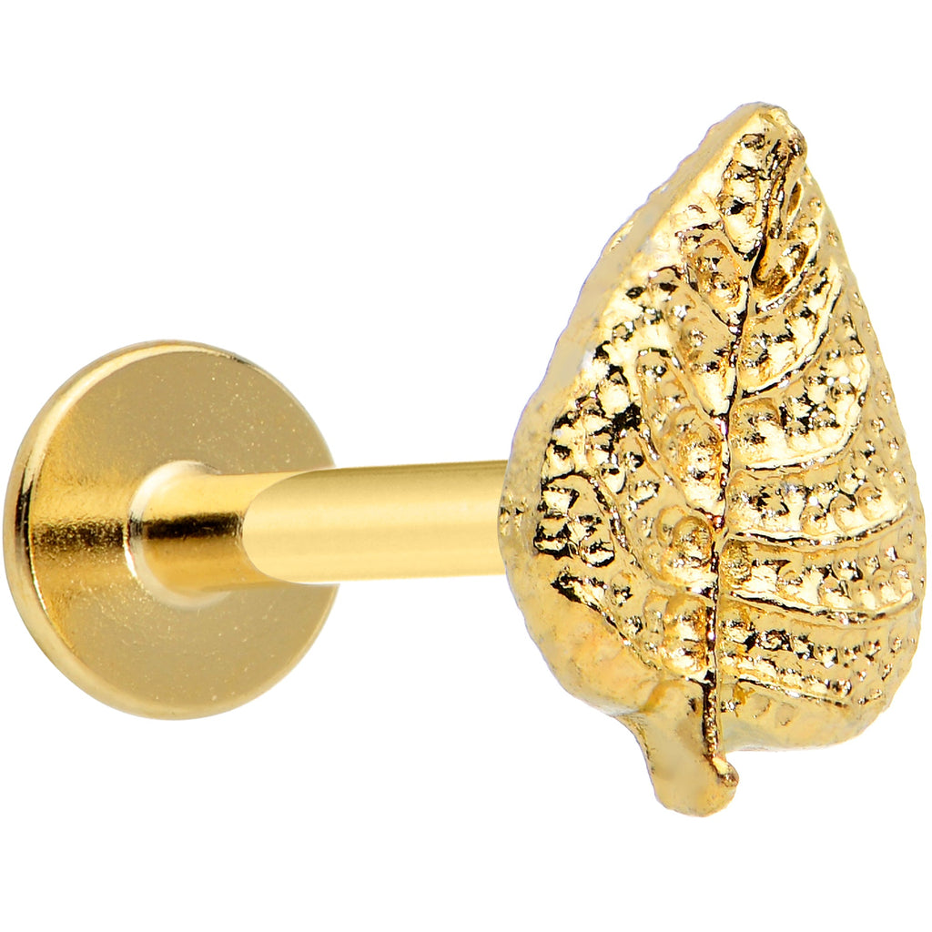 16G 5/16 Gold Tone Autumn Textured Leaf Labret Monroe Tragus