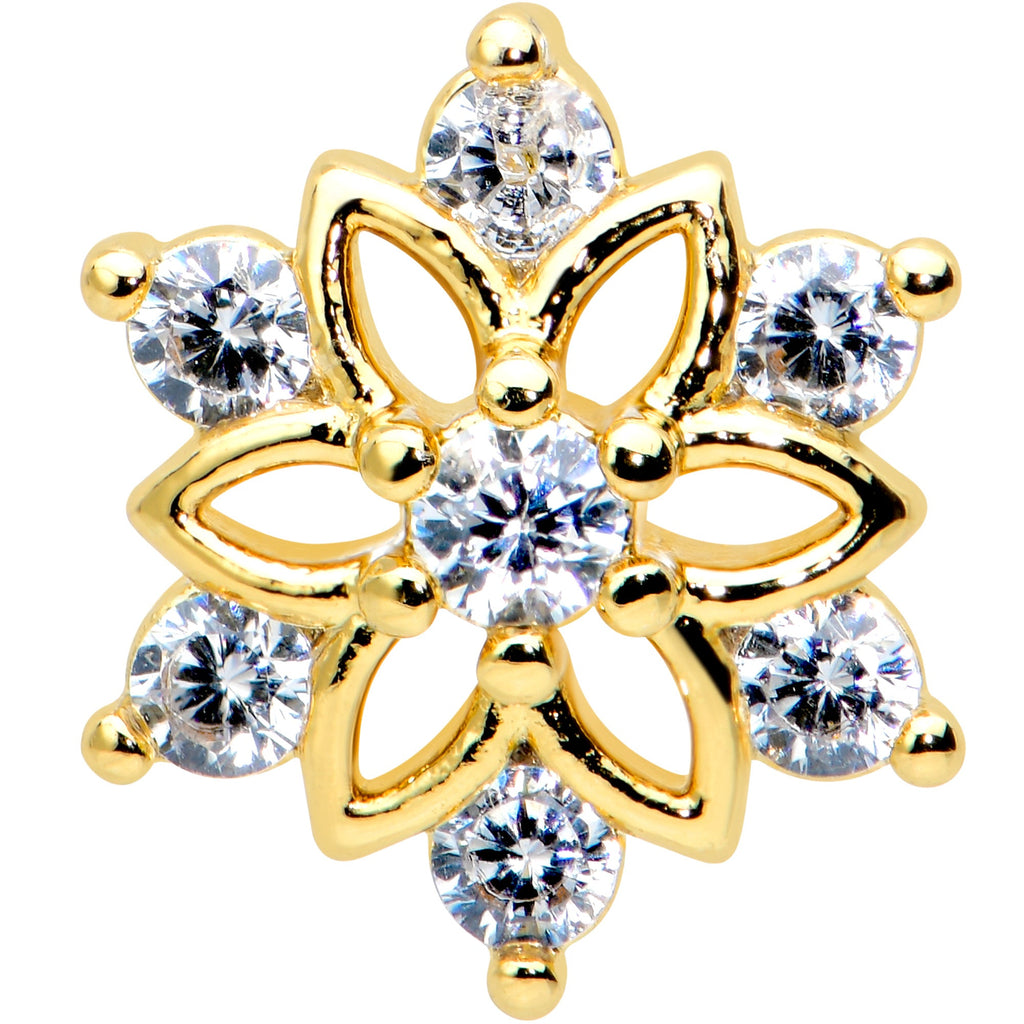 16G 5/16 Clear Gem Gold Tone Flower Snowflake Christmas Labret Tragus