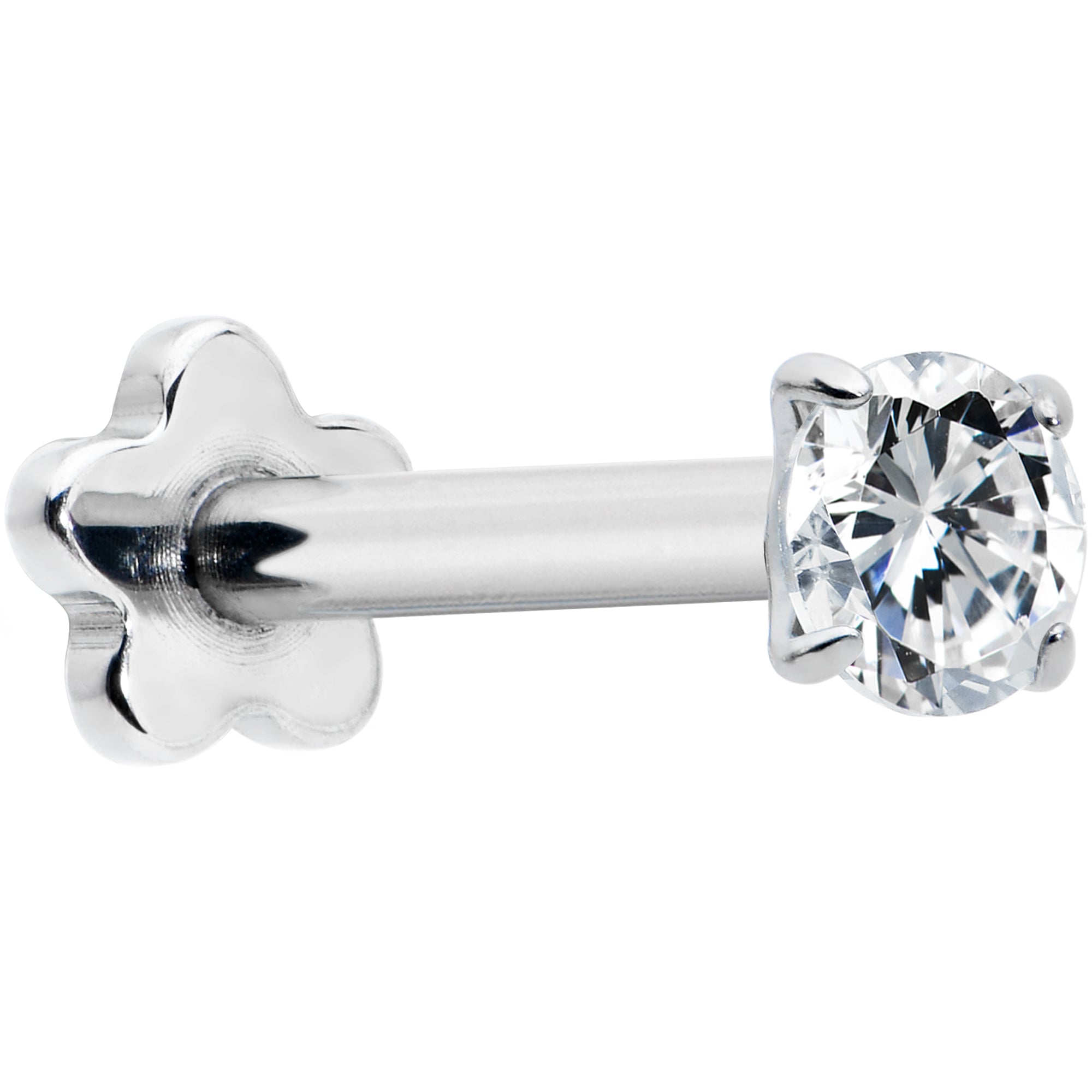 16G 5/16 Clear CZ G23 Titanium Threadless Flower Labret Tragus